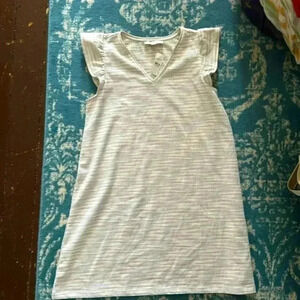 Loft V-neck retro 70s cap sleeve striped dress L NWT